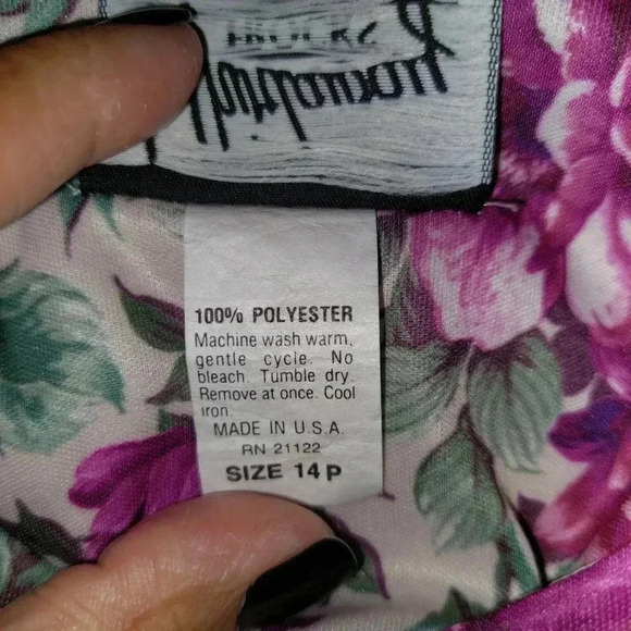 Whirlaway Frocks Belted Floral Retro Dress Puff Sleeve Button Details Size 14P - Picture 7 of 9